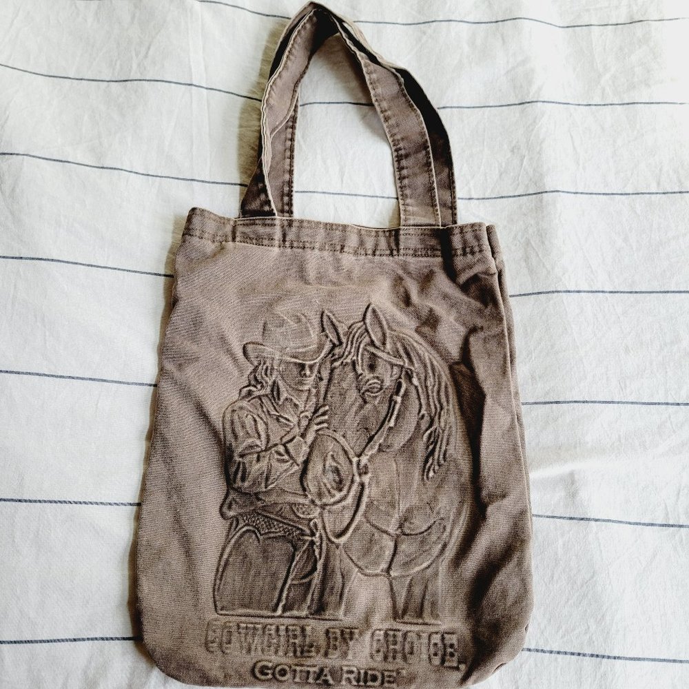 Soft Brown Tote Bag with cowgirl and horse imprint